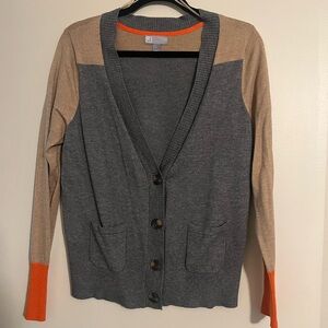 Gray and Tan Women's Cardigan Sweater. Cashmere Blend